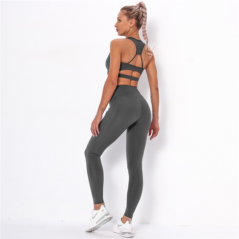 Striped Workout Set β High-Waist Leggings & Sports Top