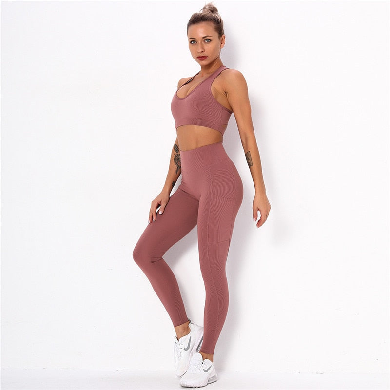 Striped Workout Set β High-Waist Leggings & Sports Top
