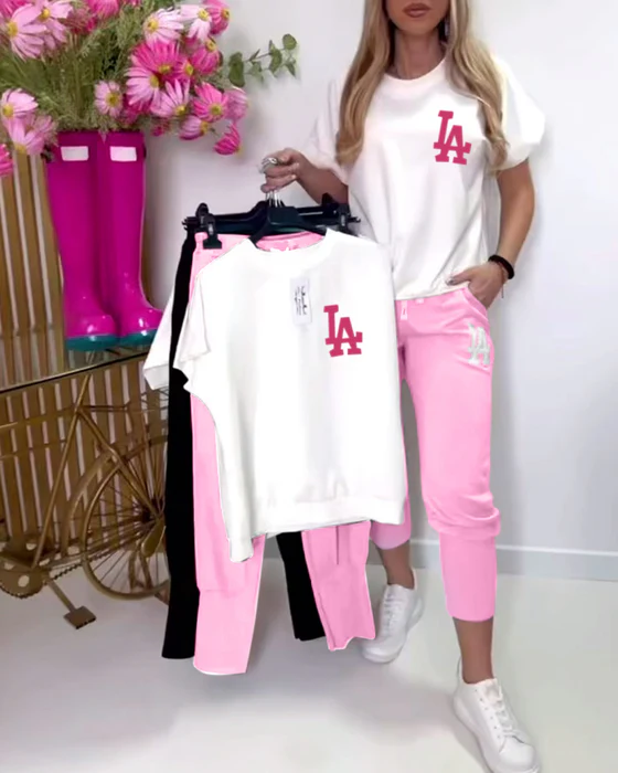 Sporty Letter Print Set with Skinny Pants