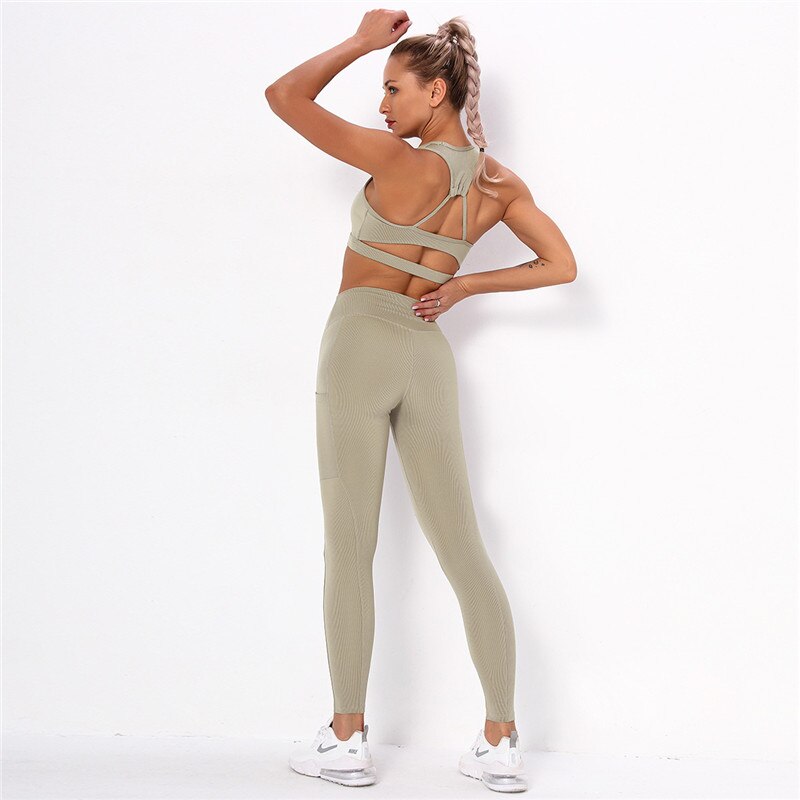 Striped Workout Set β High-Waist Leggings & Sports Top