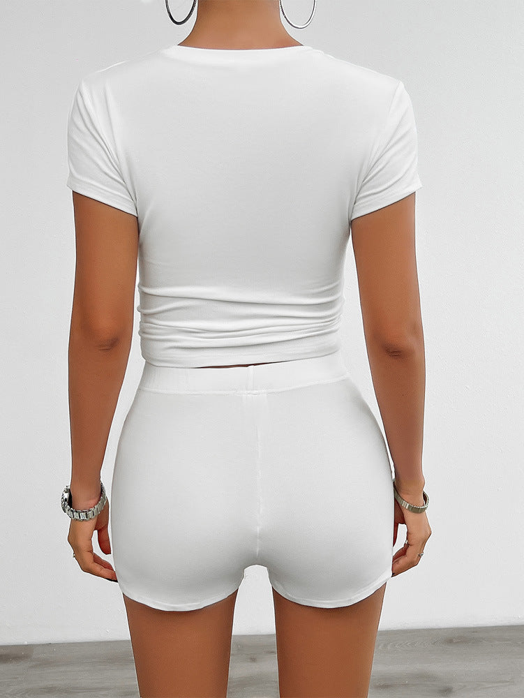 Solid Color Slim Sports Suit – Summer 2-Piece Set