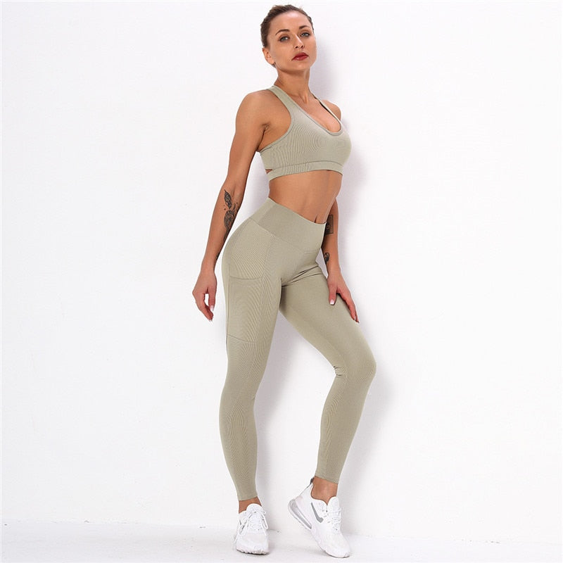 Striped Workout Set β High-Waist Leggings & Sports Top