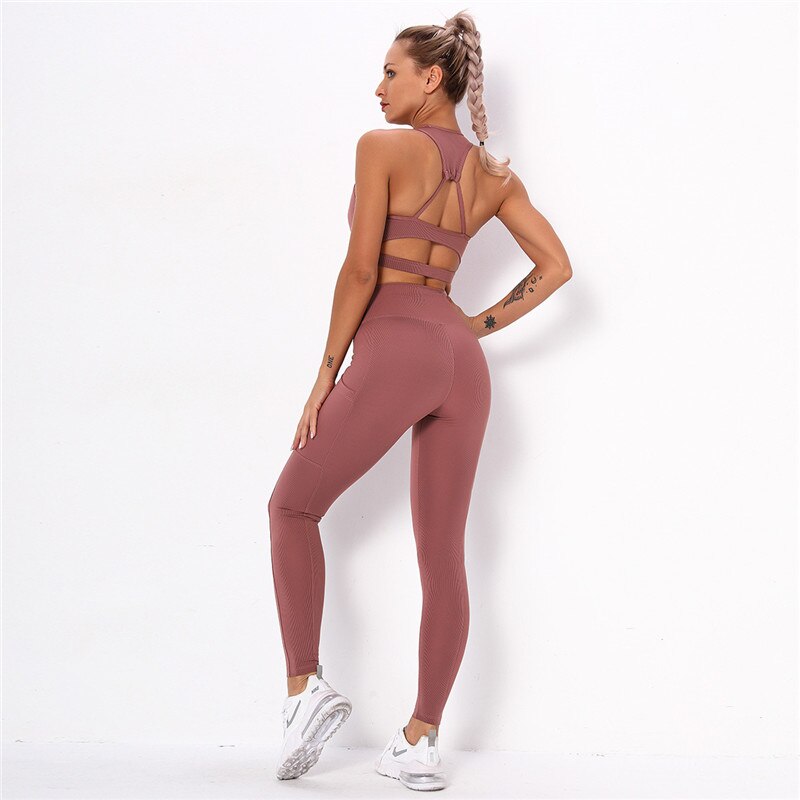 Striped Workout Set β High-Waist Leggings & Sports Top