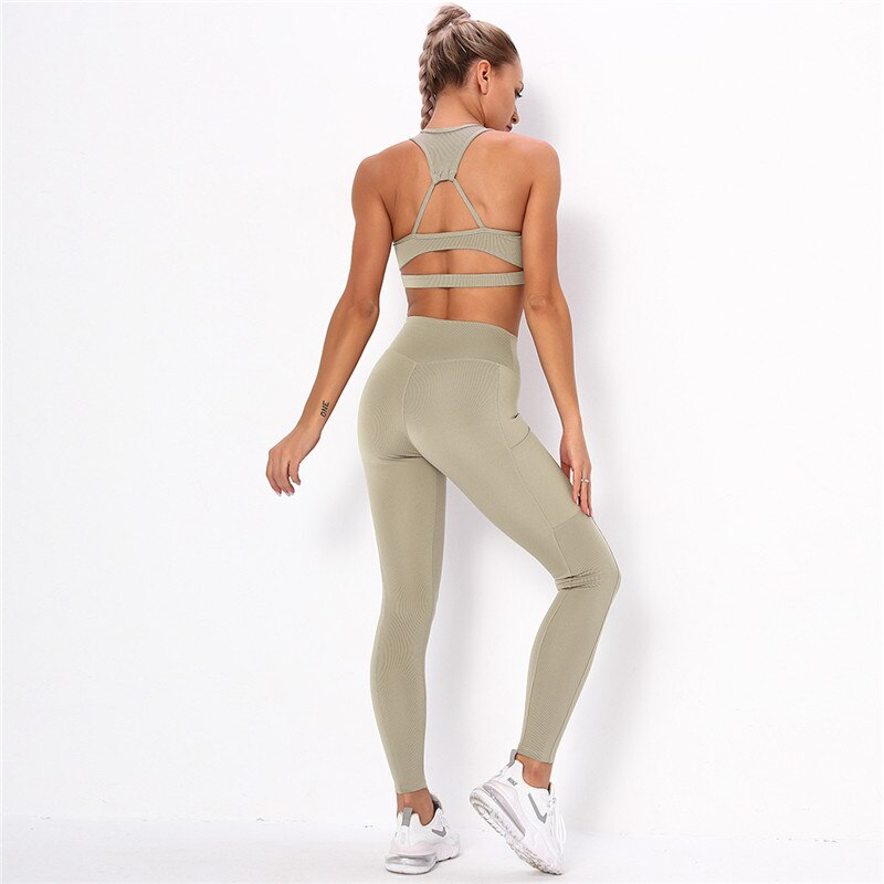 Striped Workout Set β High-Waist Leggings & Sports Top