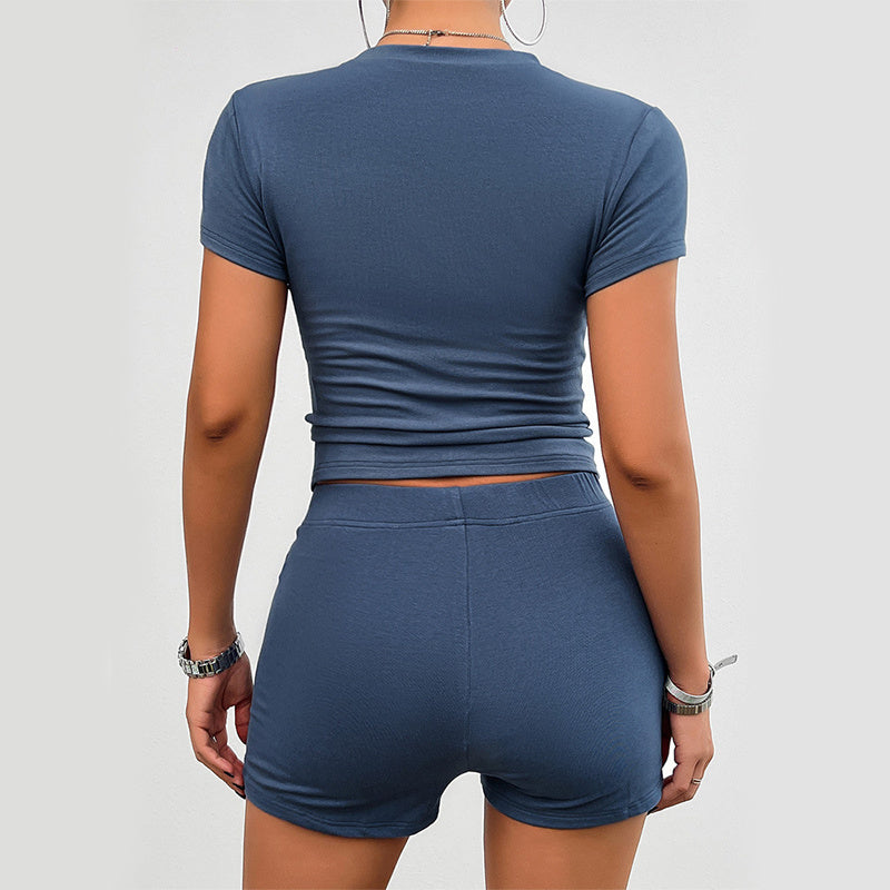 Solid Color Slim Sports Suit – Summer 2-Piece Set