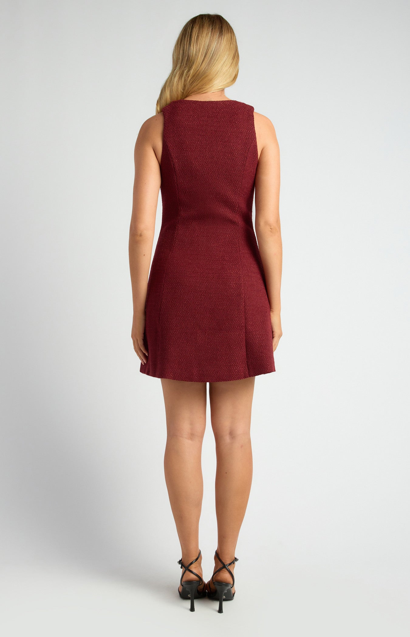 Tweed A-Line Mini Dress with Embossed Gold Buttons