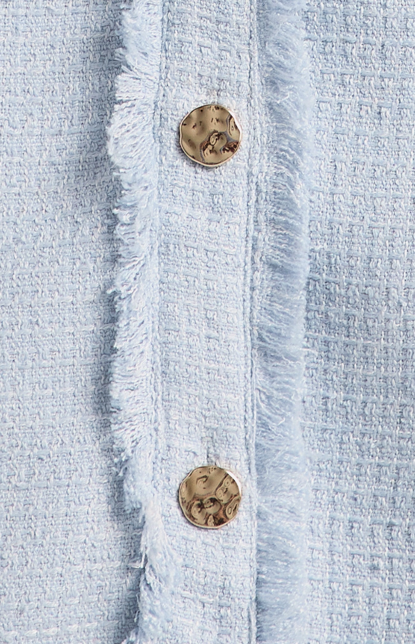 Gold Button Feature Fray Detail Collared Tweed Dress