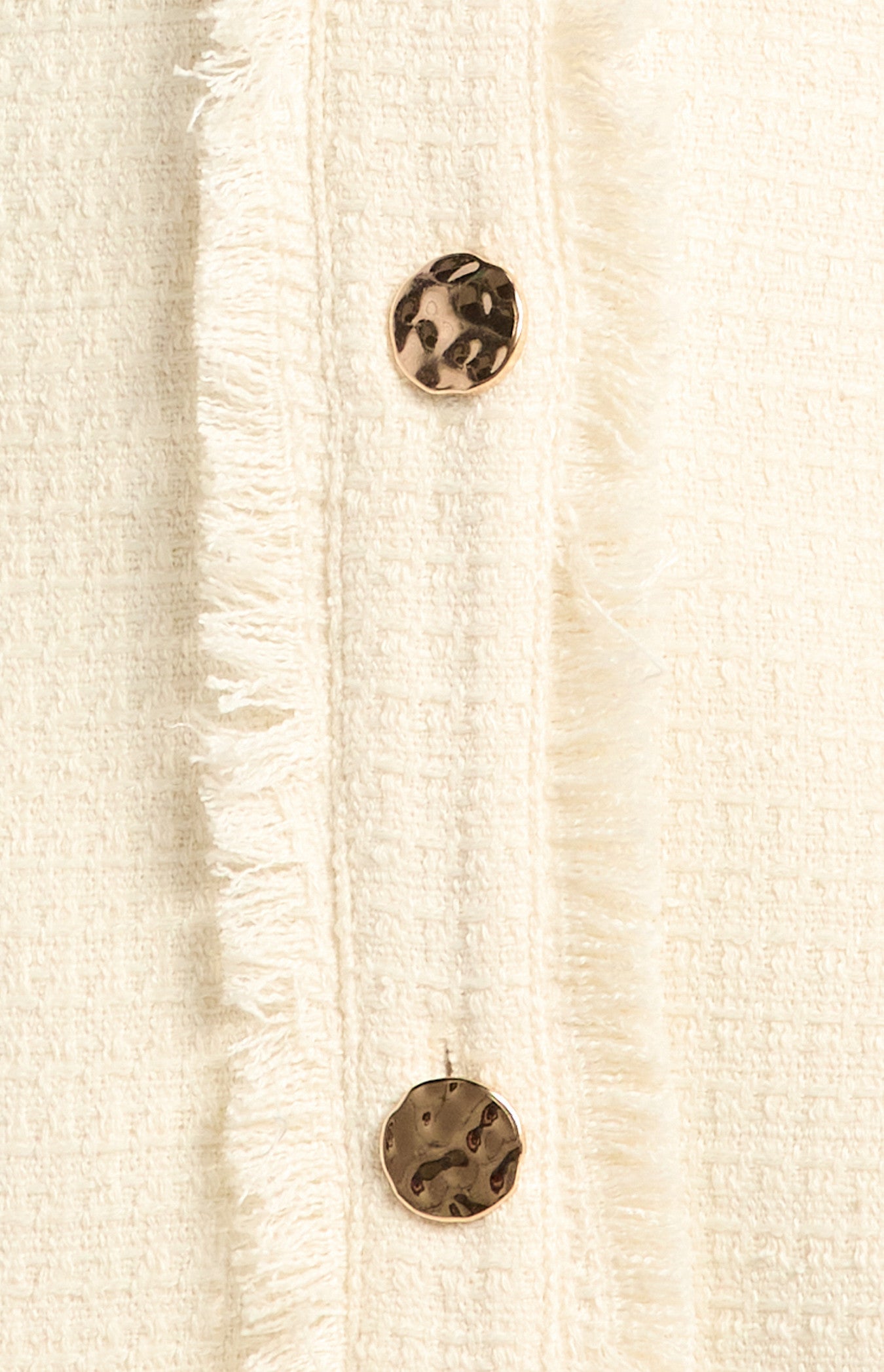 Gold Button Feature Fray Detail Collared Tweed Dress