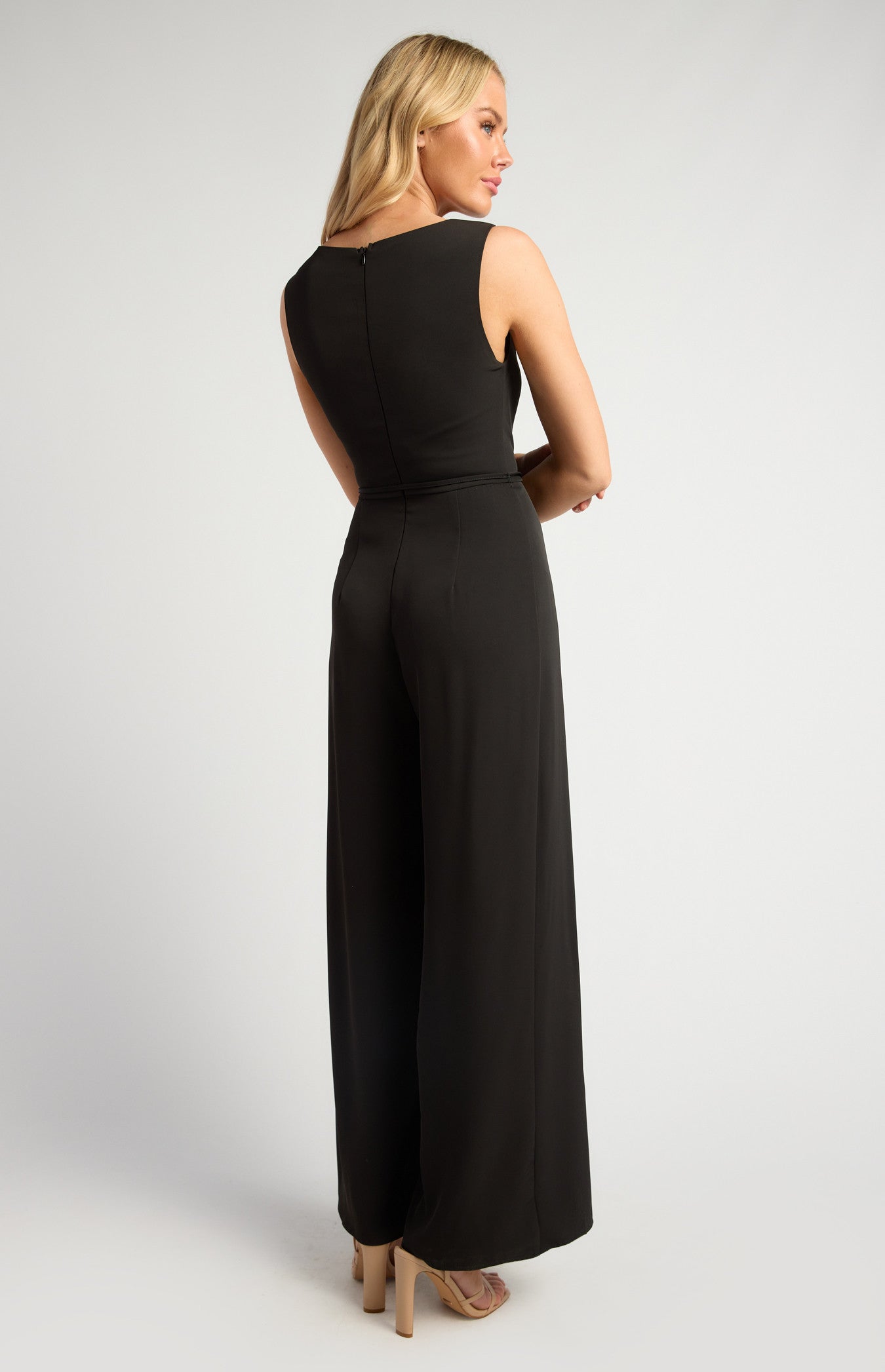 Pleated Detail Jumpsuit with Gold Toggle Belt