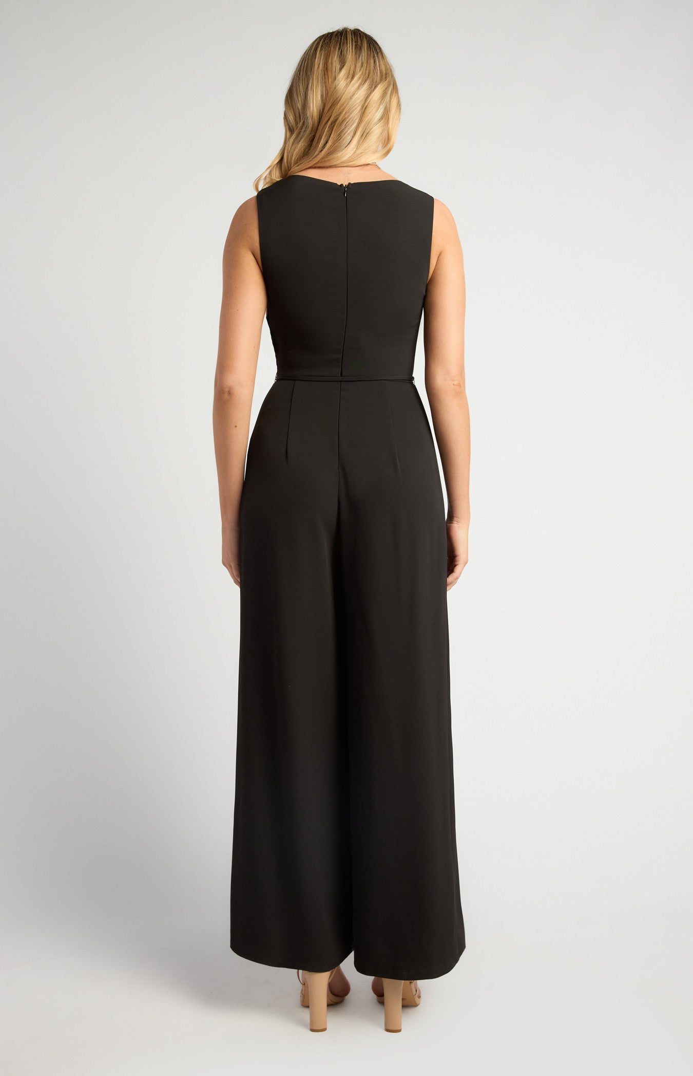 Pleated Detail Jumpsuit with Gold Toggle Belt