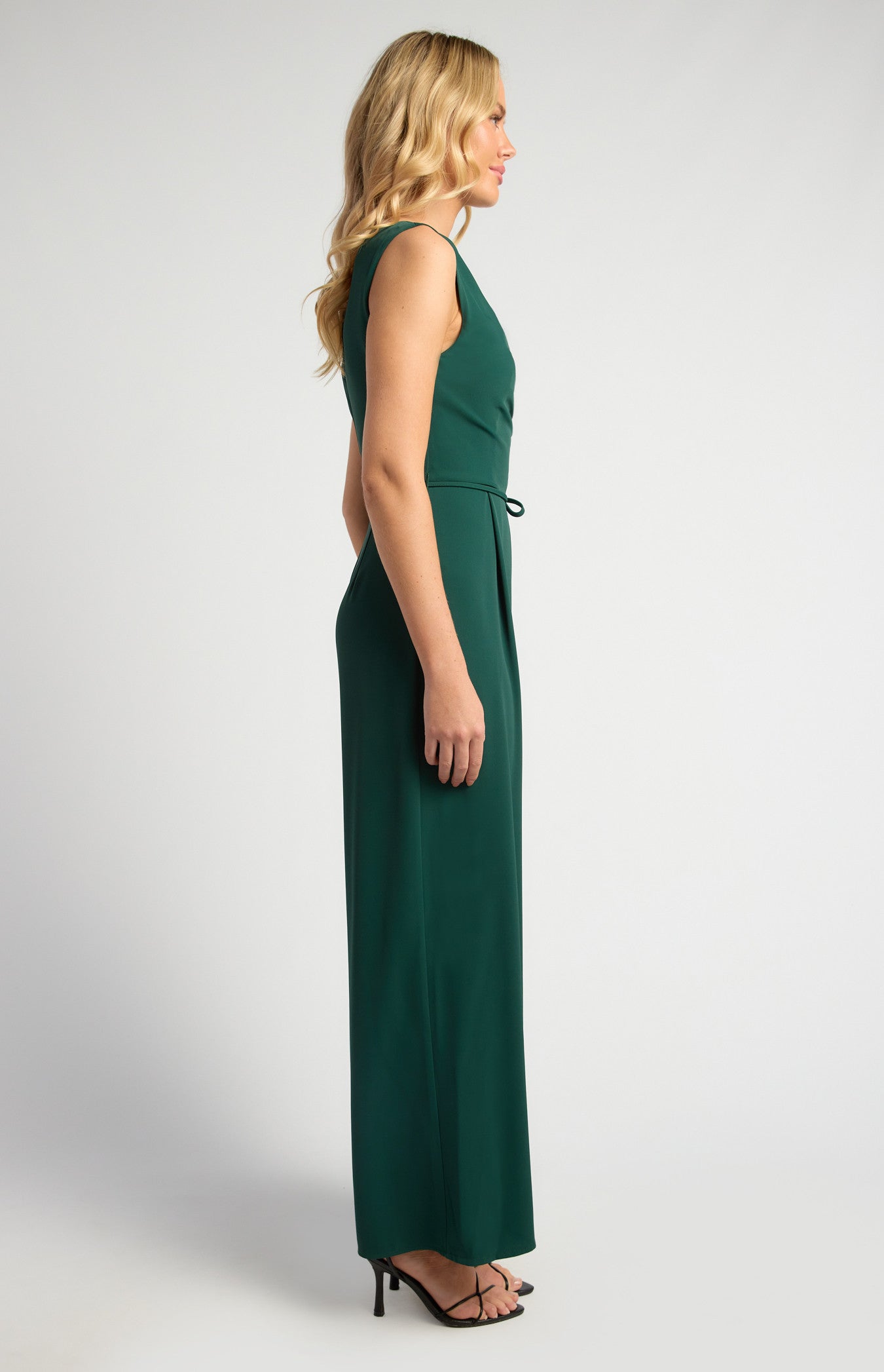 Pleated Detail Jumpsuit with Gold Toggle Belt