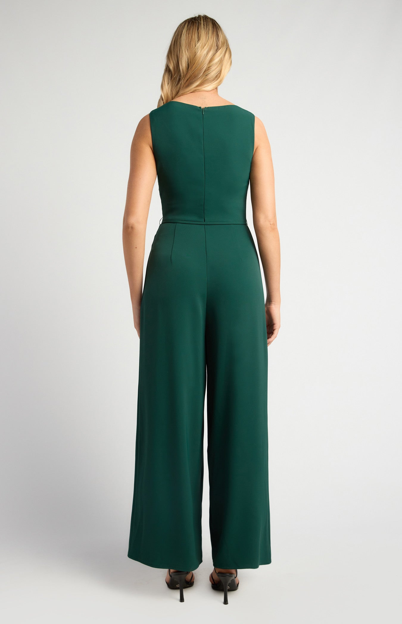 Pleated Detail Jumpsuit with Gold Toggle Belt