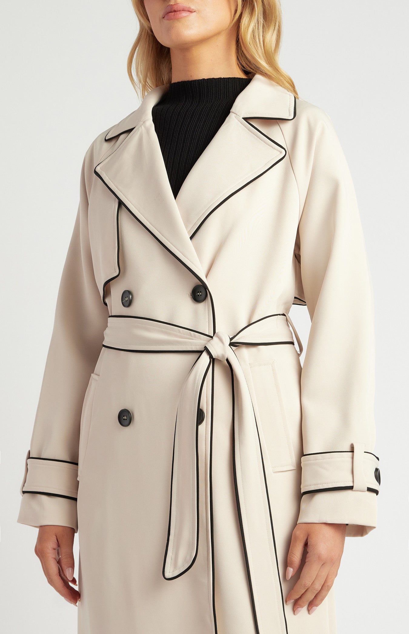Contrast Binding Longline Trench Coat