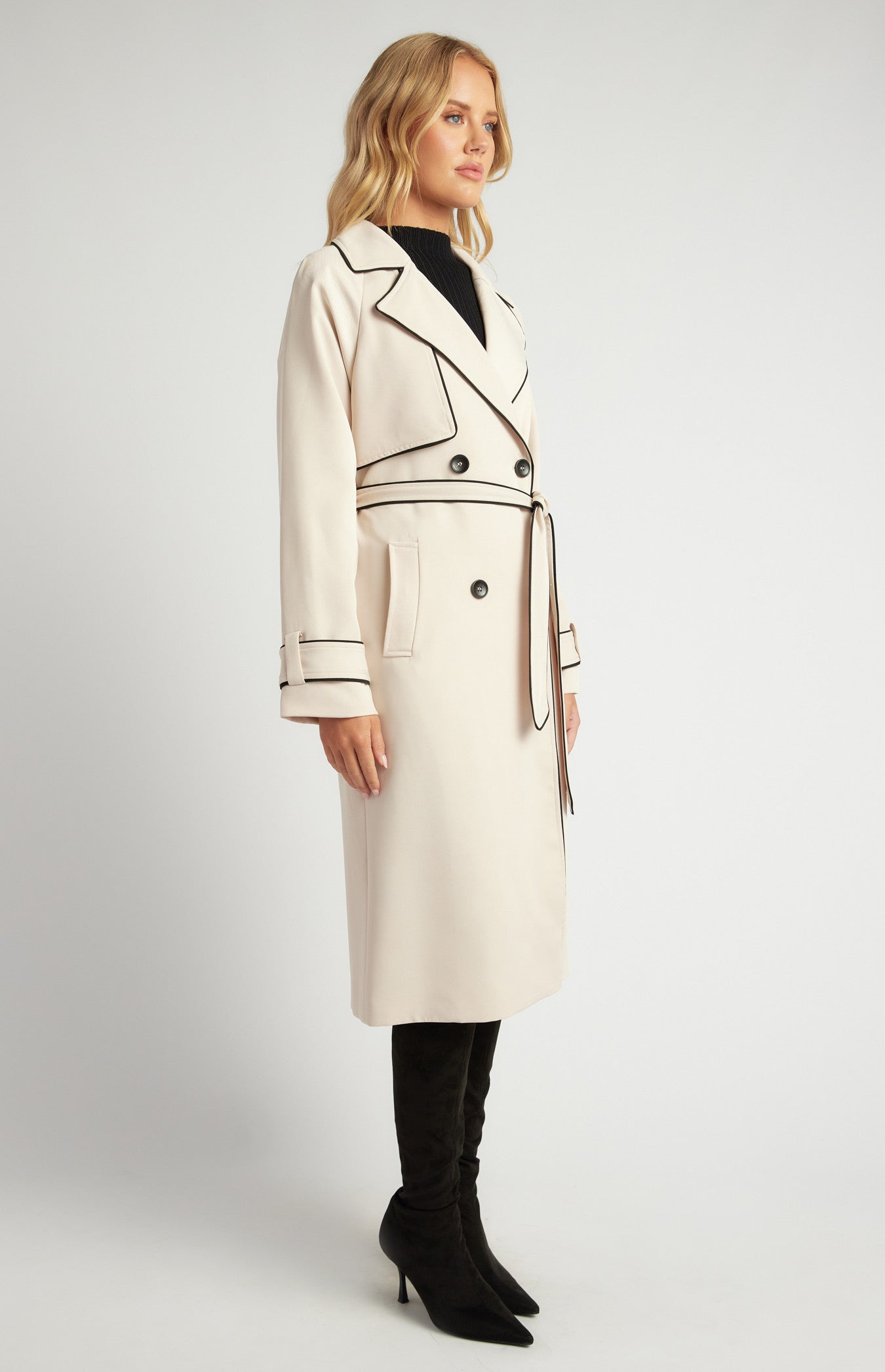 Contrast Binding Longline Trench Coat