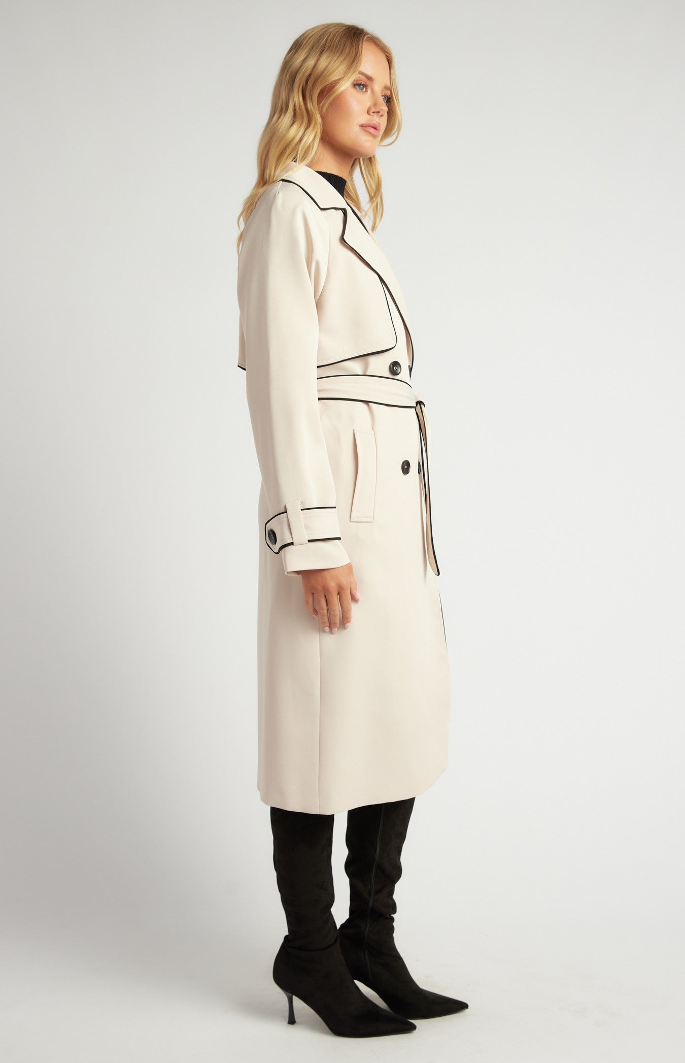 Contrast Binding Longline Trench Coat