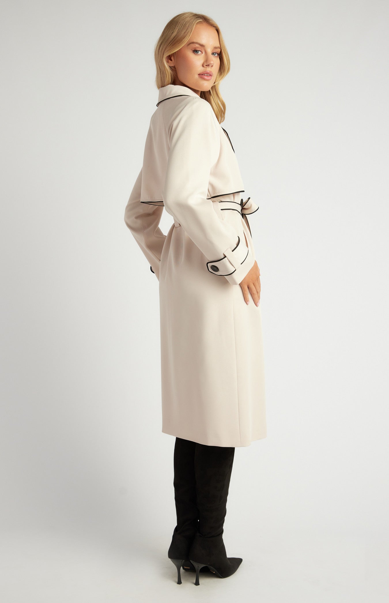 Contrast Binding Longline Trench Coat