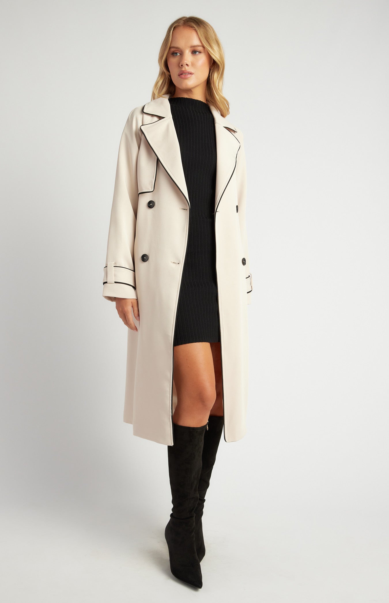 Contrast Binding Longline Trench Coat
