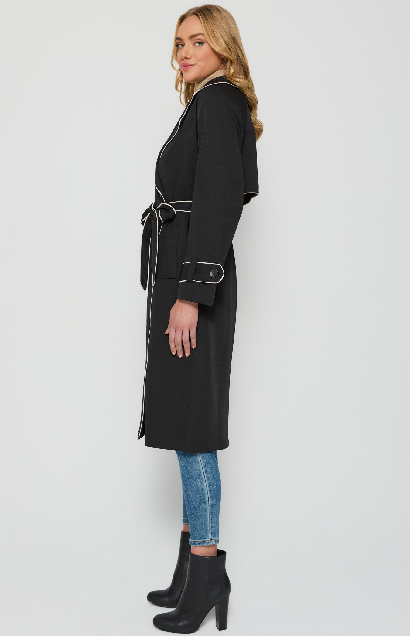 Contrast Binding Longline Trench Coat