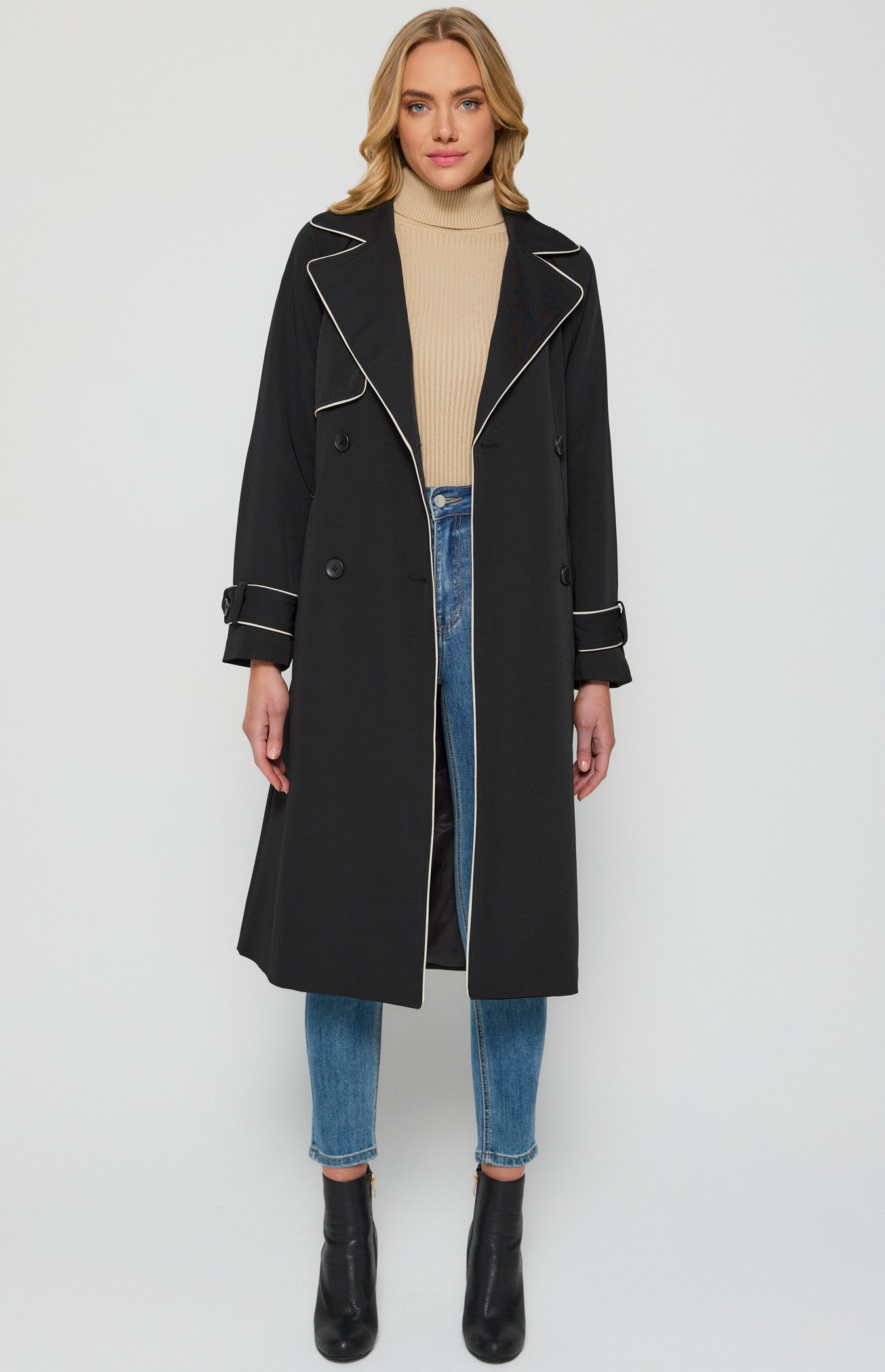 Contrast Binding Longline Trench Coat
