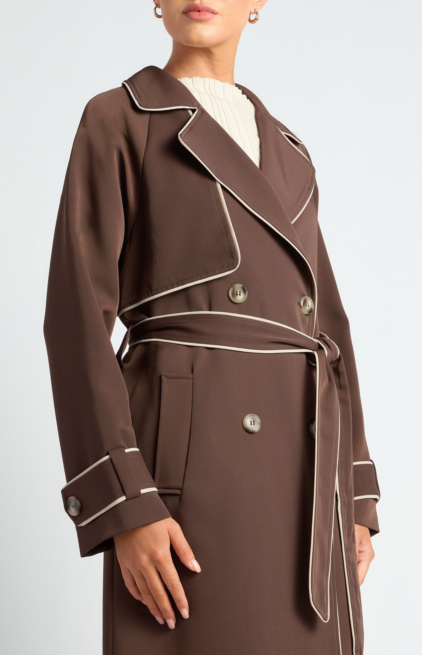 Contrast Binding Longline Trench Coat