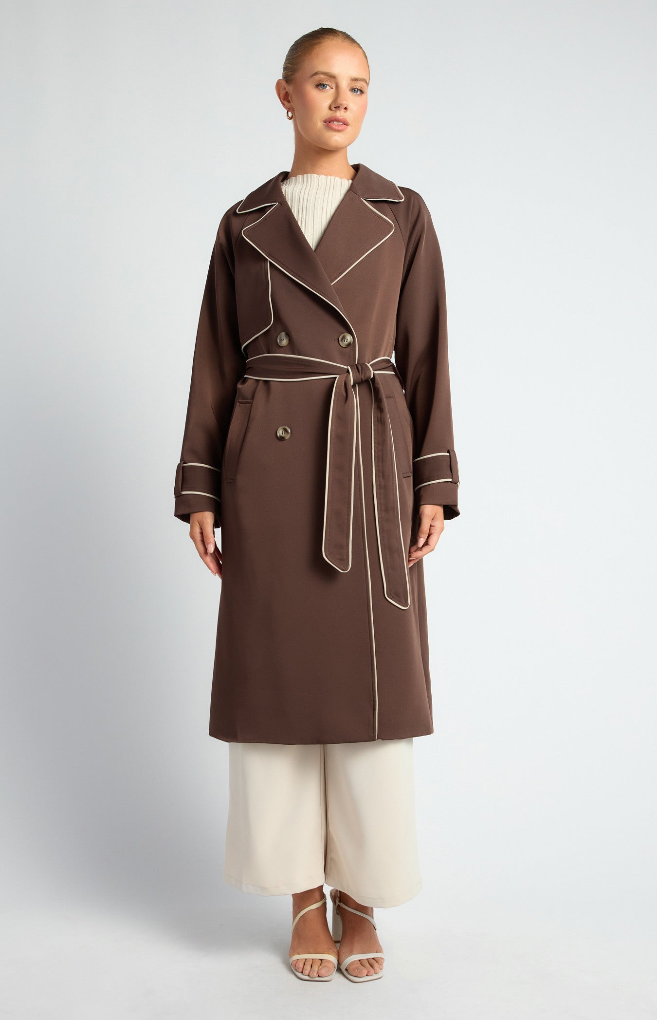 Contrast Binding Longline Trench Coat