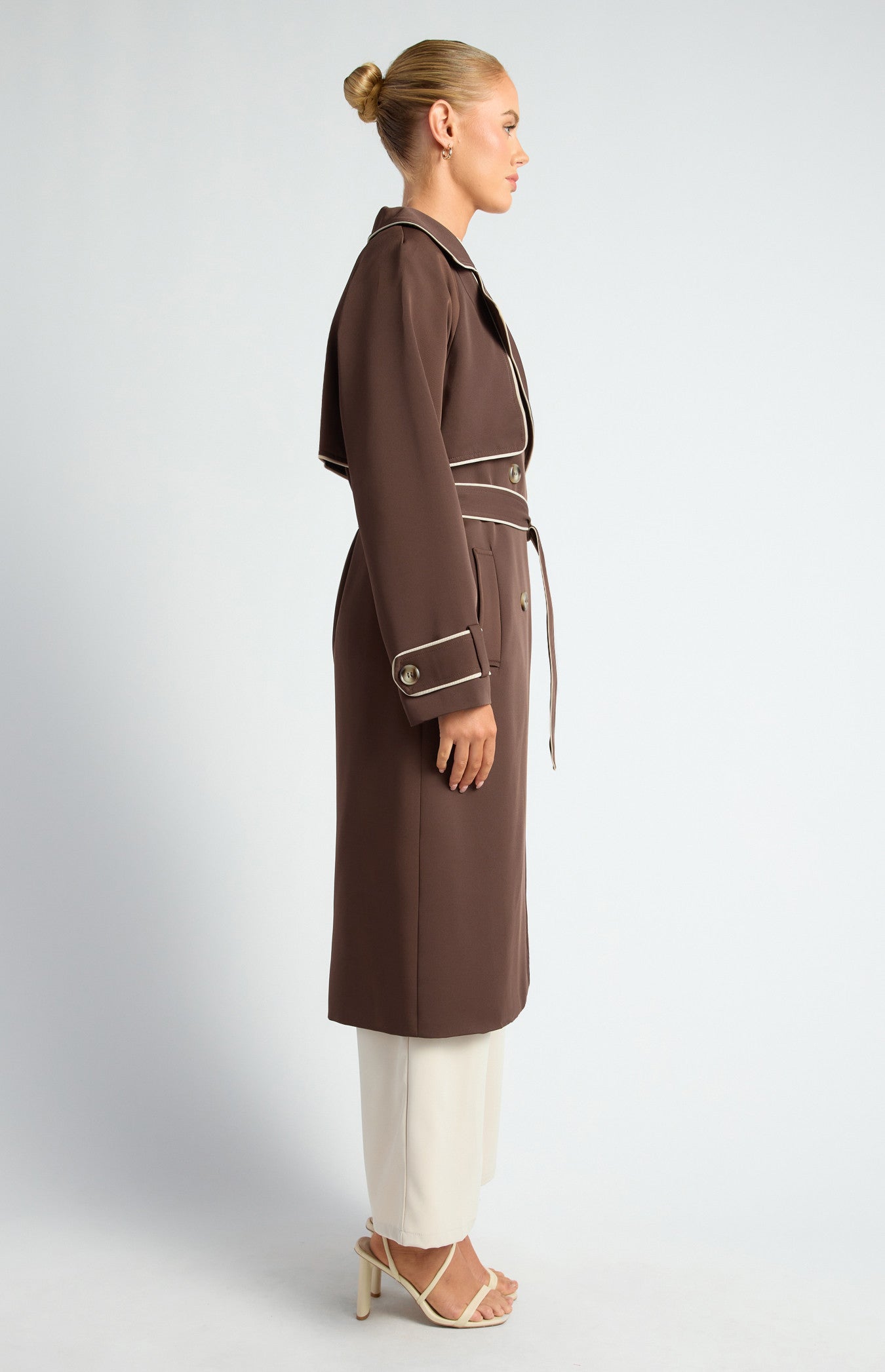 Contrast Binding Longline Trench Coat