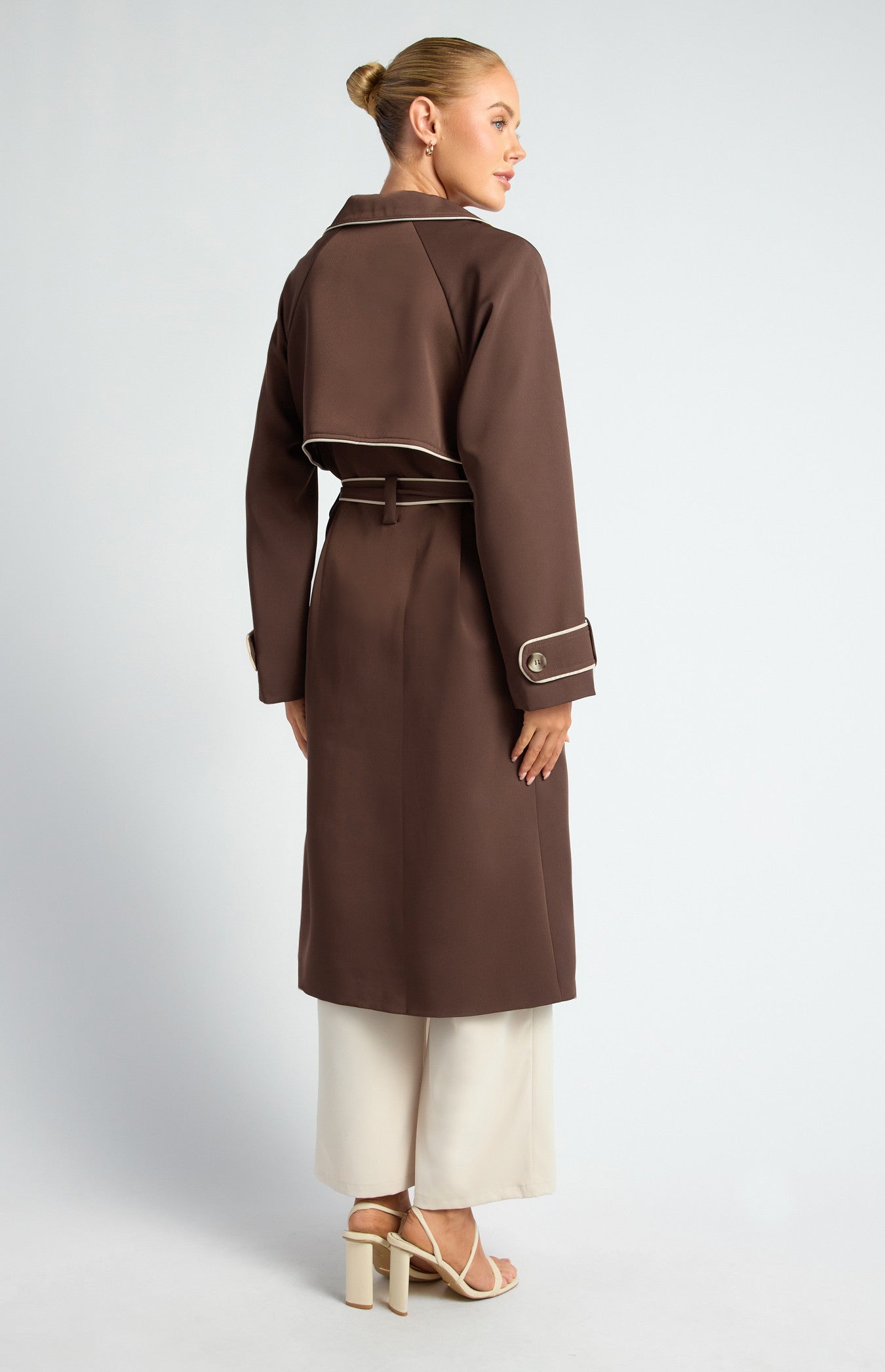 Contrast Binding Longline Trench Coat