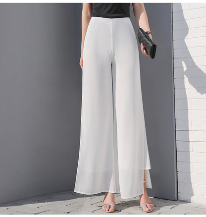 Wide-Leg Chiffon High-Waist Pants