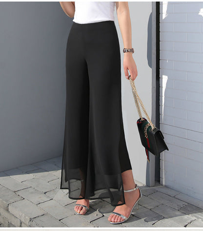 Wide-Leg Chiffon High-Waist Pants
