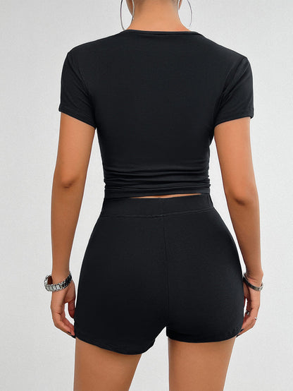 Solid Color Slim Sports Suit – Summer 2-Piece Set