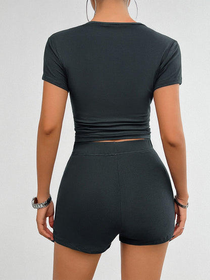 Solid Color Slim Sports Suit – Summer 2-Piece Set