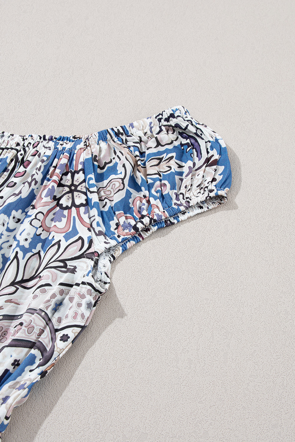 Blue Paisley Print Off-Shoulder Boho Dress