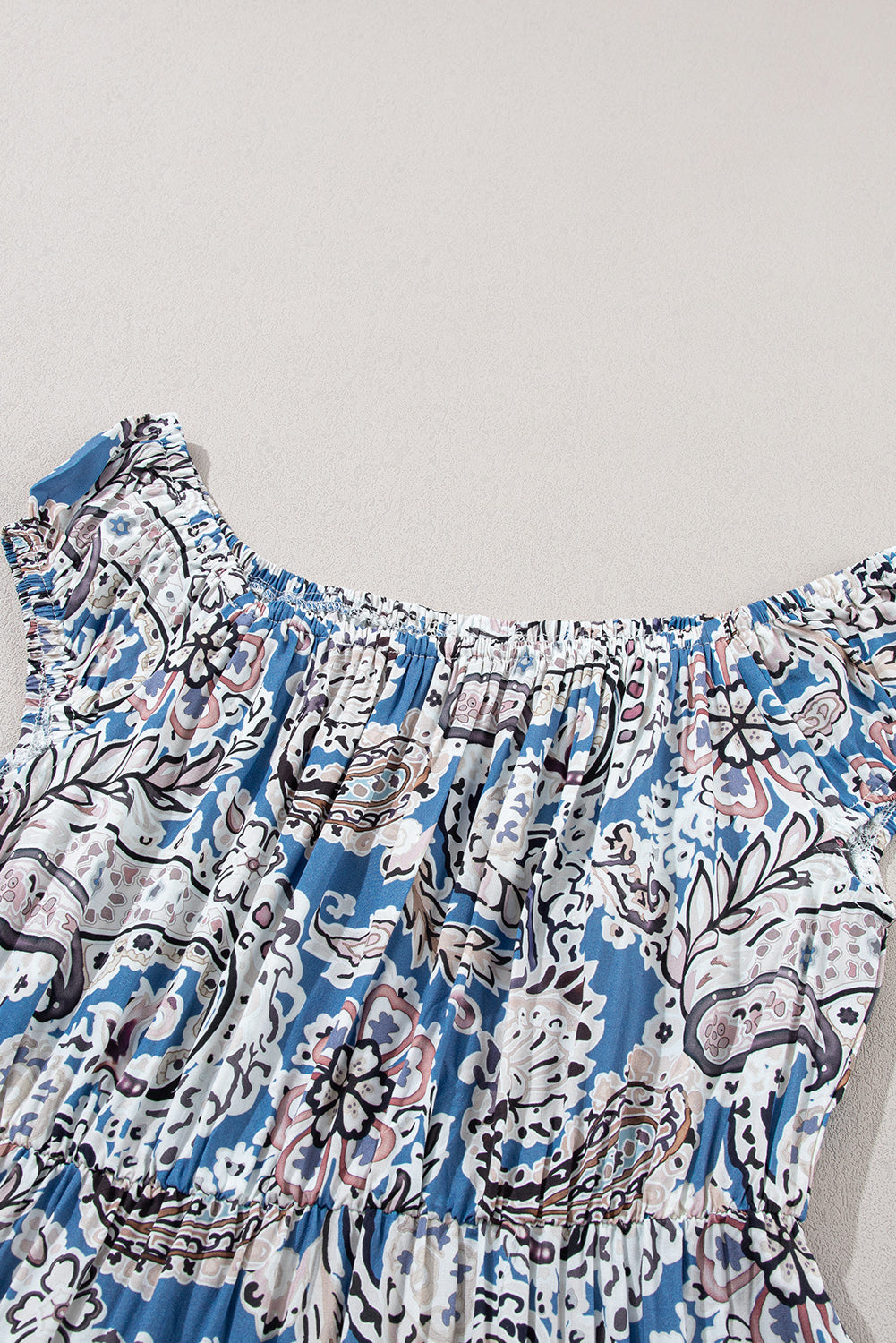 Blue Paisley Print Off-Shoulder Boho Dress