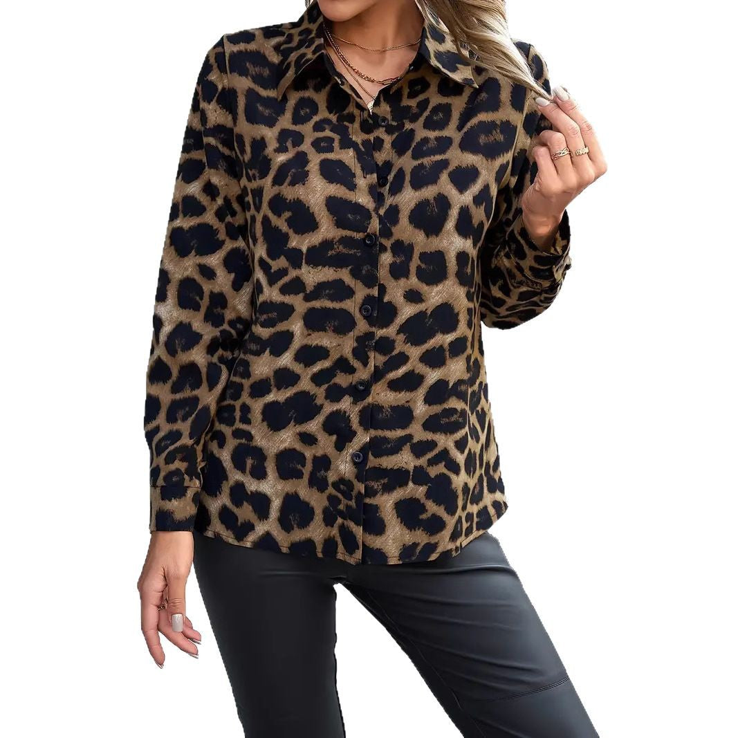 Leopard Print Collar Buckle Shirt