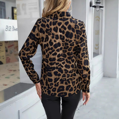 Leopard Print Collar Buckle Shirt