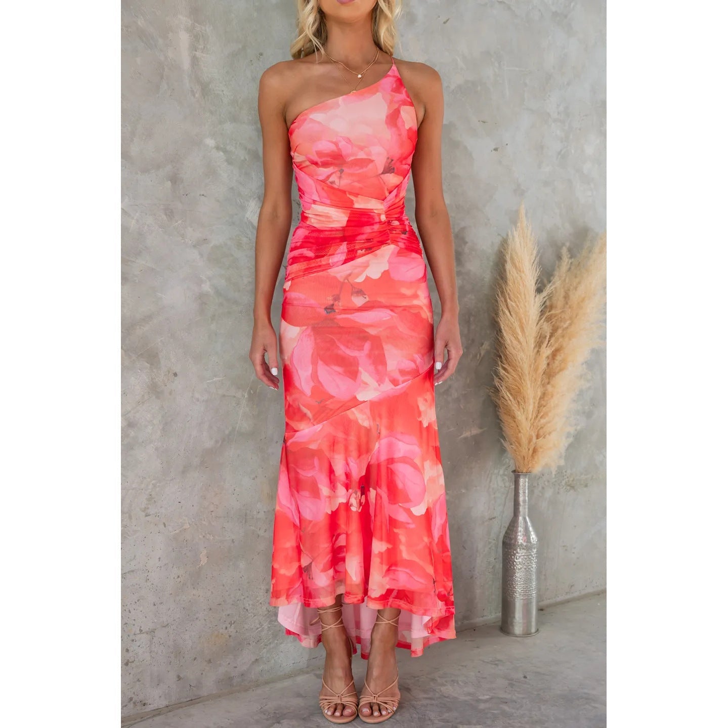Flowers Print One-shoulder Summer Dress