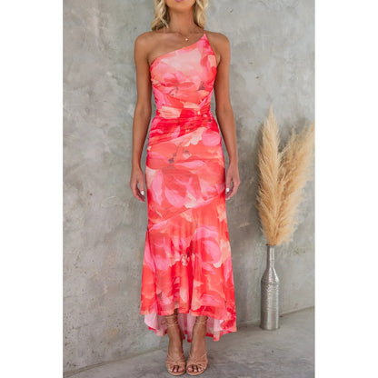 Flowers Print One-shoulder Summer Dress