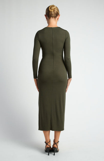 Pleated Detail Stretch Jersey Midi Dress