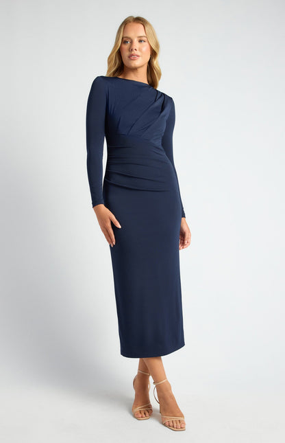 Pleated Detail Stretch Jersey Midi Dress