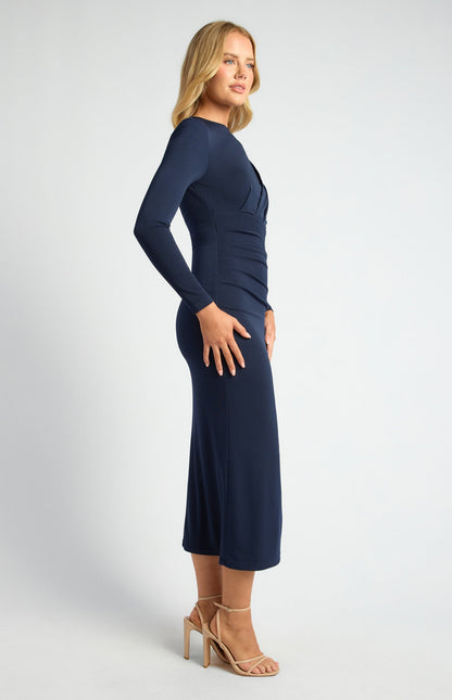 Pleated Detail Stretch Jersey Midi Dress