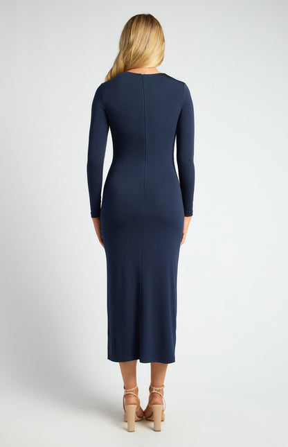 Pleated Detail Stretch Jersey Midi Dress