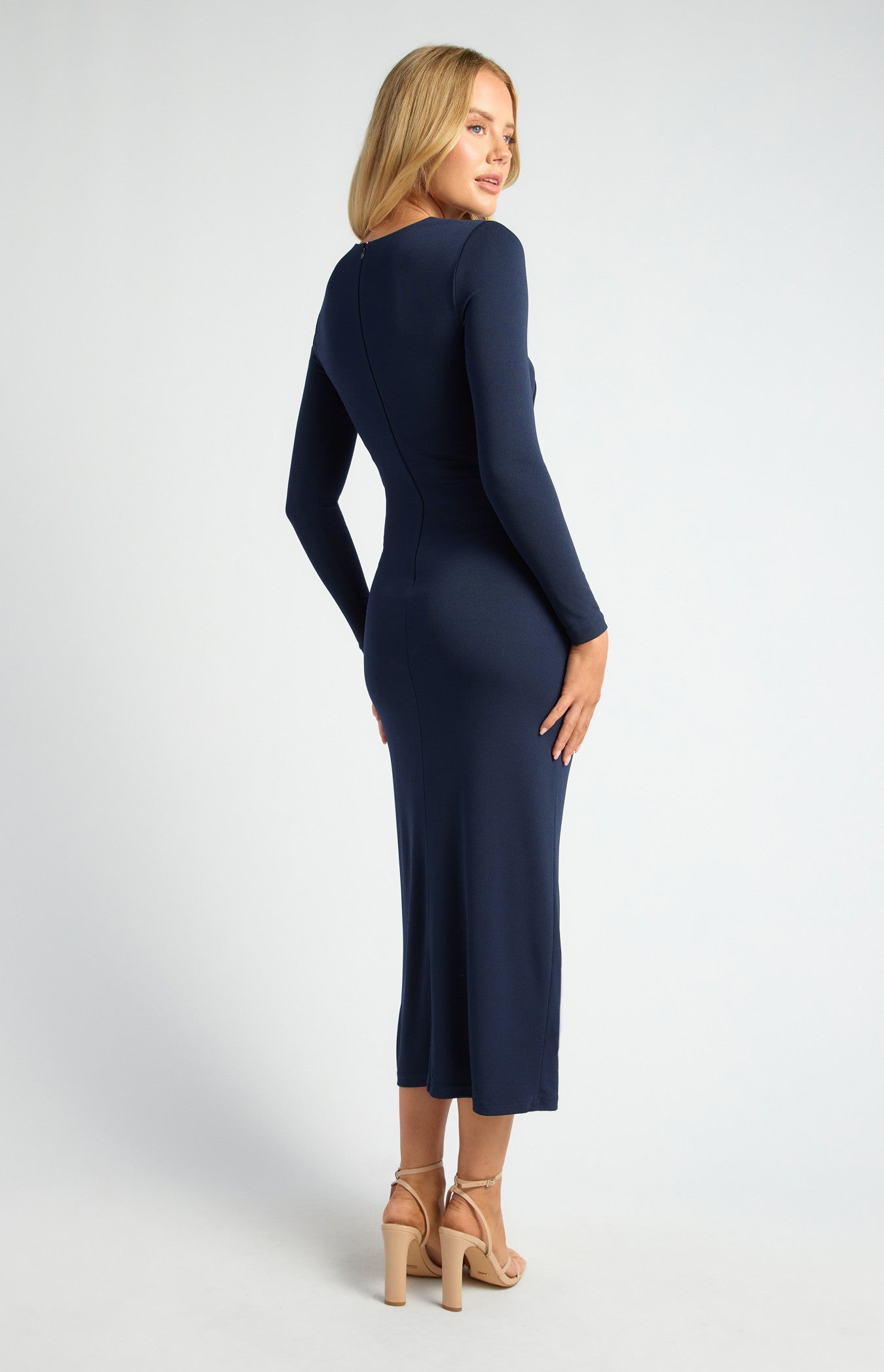 Pleated Detail Stretch Jersey Midi Dress