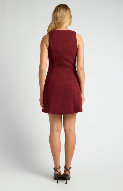 Tweed A-Line Mini Dress with Embossed Gold Buttons