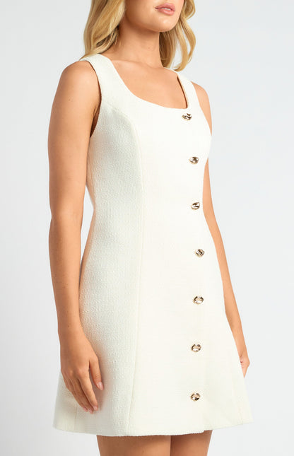 Tweed A-Line Mini Dress with Embossed Gold Buttons