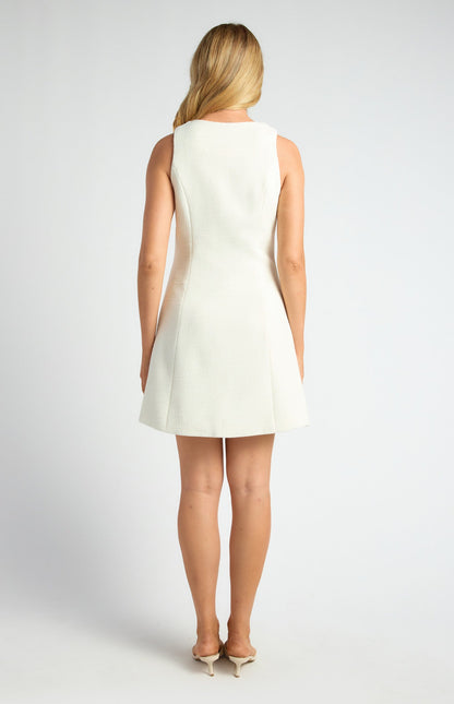 Tweed A-Line Mini Dress with Embossed Gold Buttons