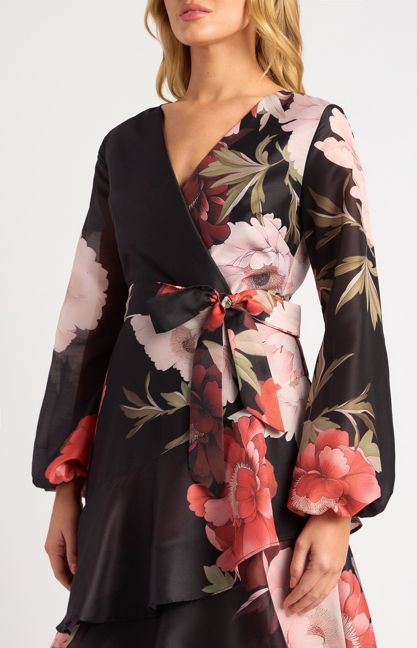 Exclusive Floral Print Asymmetric Tiered Hem Midi Dress