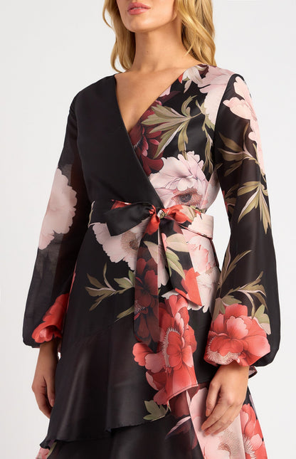 Exclusive Floral Print Asymmetric Tiered Hem Midi Dress