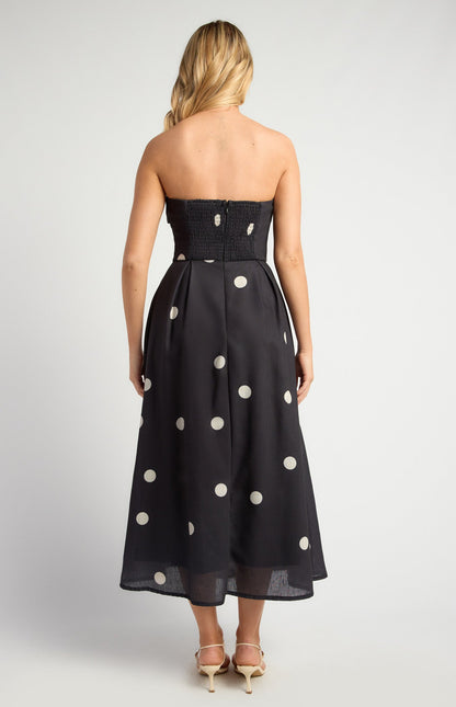 Polkadot Folded Neckline Midi Dress with Pockets