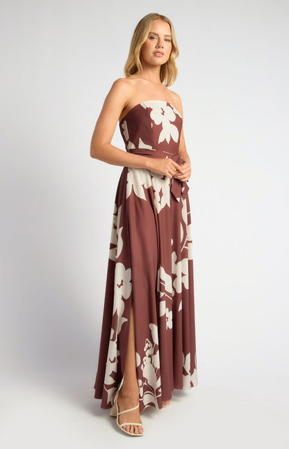 Abstract Floral Strapless Maxi Dress