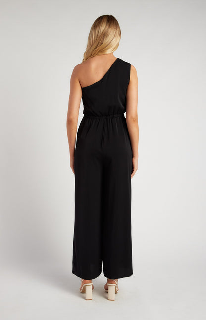One Shoulder Elastic Waist Scarf Jumpsuit